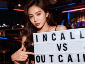 Elegant escort girl in a luxurious Kuala Lumpur hotel room, ready for incall or outcall service.